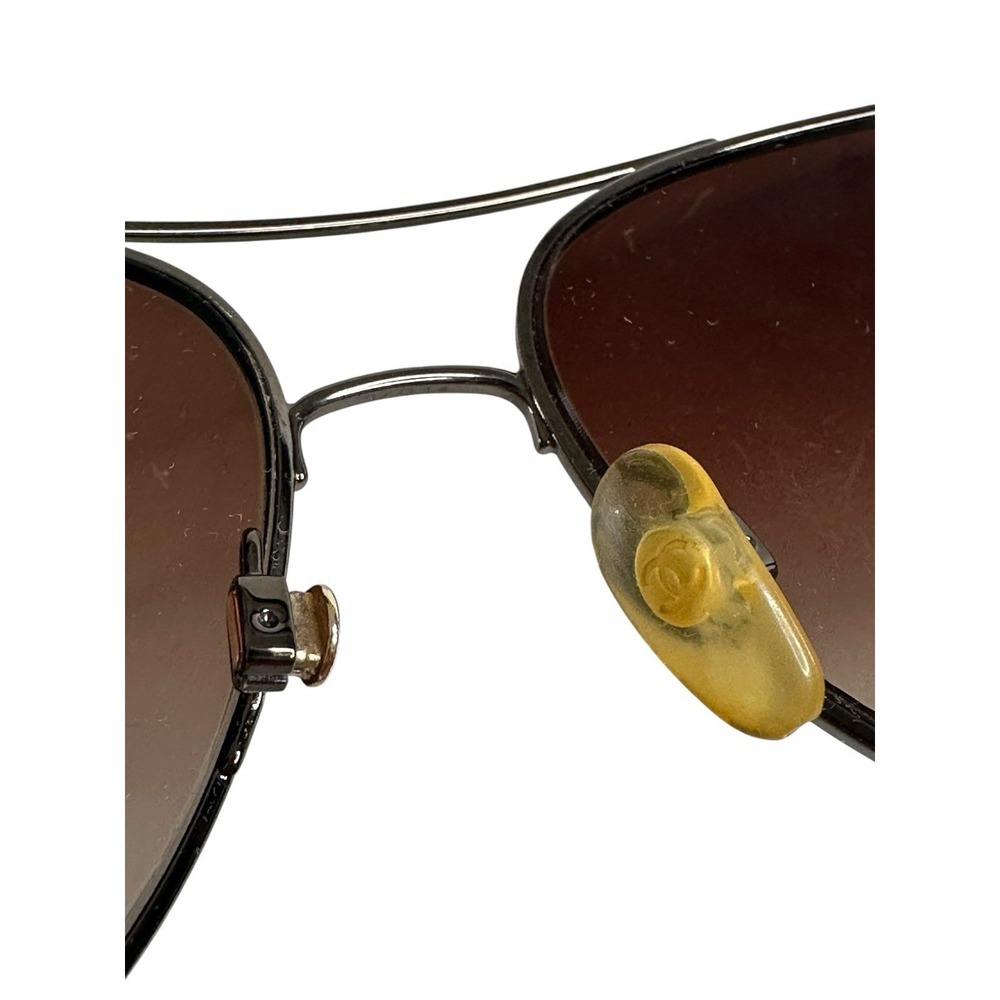 CHANEL Polarized Aviator Metal Frame Brown Lens Women's Sunglasses Silver "Flaws - Picture 5 of 12